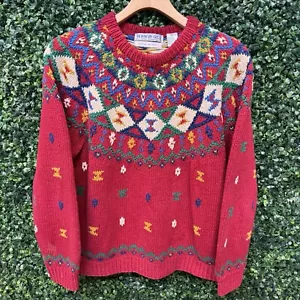 Vintage Northern Isles Sweater Size L Hand Knitted Textured Colorful Coogi Cosby - Picture 1 of 15