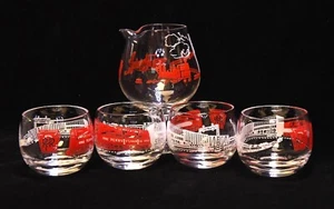 MCM PENNSYLVANIA RAILROAD COCKTAIL SET 4 ROLY POLY GLASS W/ POURING SNIFTER - Picture 1 of 10