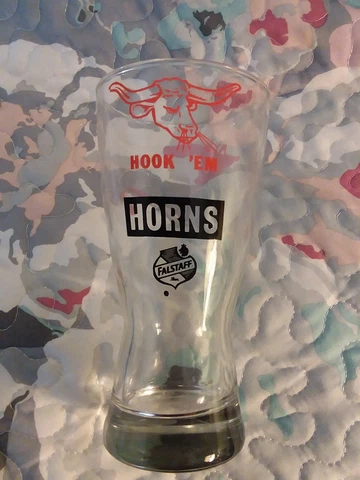 Vintage 1970's Texas Longhorns Hook 'Em Horns Falstaff Pilsner Glass 6" Tall Cover