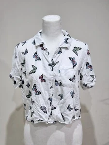 Jay Jays Womens Short Sleeve Cropped Shirt Butterflies XL Countrycore Fairycore - Picture 1 of 11