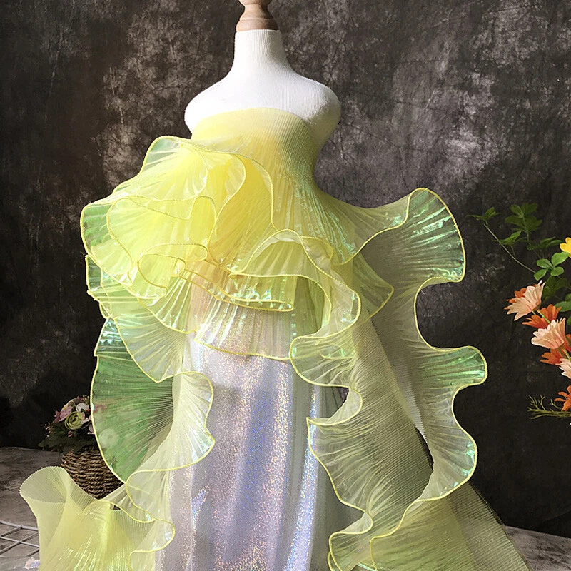 Tela con volantes láser degradado malla plisada recorte artesanías vestido tela de encaje hágalo usted mismo Foto 1 de 4