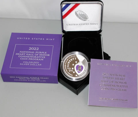2022 National Purple Heart Hall of Honor COLORIZED Silver Dollar Coin Box + COA Cover