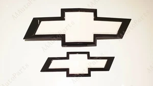 2015-2020 Chevrolet Suburban Tahoe Gloss Black White Bowtie Emblems Front Rear - Picture 1 of 11