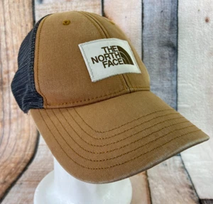 The North Face Mesh Snapback Trucker Hat Cap Patch Brown Canvas Adjustable OSFM - Picture 1 of 19