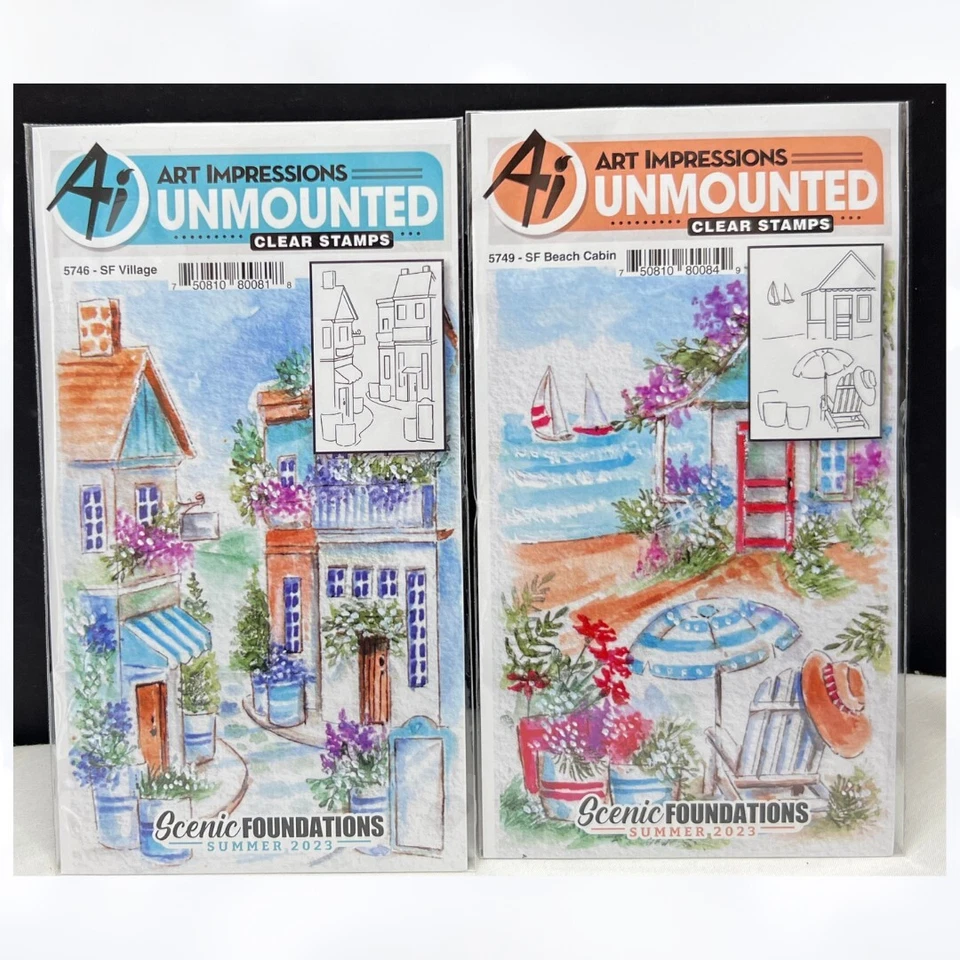 Резиновые штампы художественные впечатления деревенская пляжная хижина живописные основы - Изображение 1 из 1