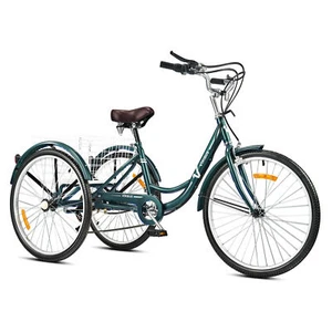Viribus Adult Tricycle Trike 7 Speed 24"/ 26" 3 Wheel City Cruiser Bike w Basket - Picture 1 of 16