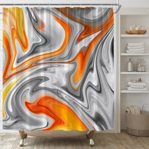 Orange Gray Shower Curtain Abstract Modern Aesthetic Art Home Fabric Bathroom... - Picture 1 of 5