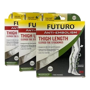 Futuro M White Anti Embolism Thigh Length Stocking Closed Toe 55300  3 Pack - Picture 1 of 3