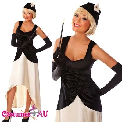 Ladies Black Flapper Gatsby Costume 20s 1920s Chicago Gangster 20's Fancy Dress - image 1 of 4