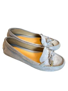Michael Kors Womens blue Suede Moccasins Size 7.5 Gray Leather Slip-On Loafer - Picture 1 of 11