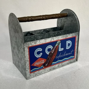 Coca Cola Coke Eiskalt Refresh Holzgriff Metallträger Caddy selten - Bild 1 von 10