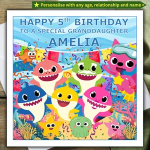 BABY SHARK BIRTHDAY CARD personalised AGE RELATIONSHIP NAME - Picture 1 of 4