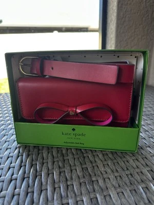Bolso Cinturón Kate Spade Cuero Genuino Ajustable Lazo Rojo Granate L/XL NUEVO EN CAJA Foto 1 de 3