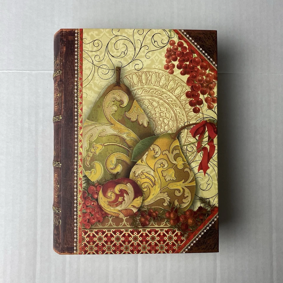 Punch Studio Christmas Pears Faux Book Decorative Box 8.5” x 6.5" x 2" - Image 1 of 4