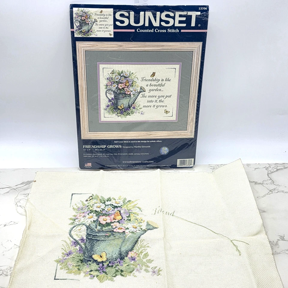 Kit punto de cruz Dimensions Sunset Friendship Grows 13706 casi terminado 2003 Foto 1 de 4