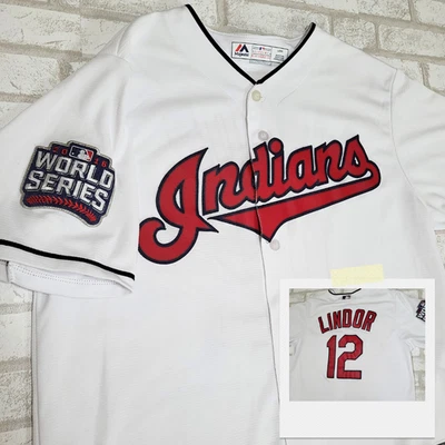 MLB Cleveland Indians 2016 World Series Lindor 12 Majestic Baseball Jersey Men L - Image 1 of 4