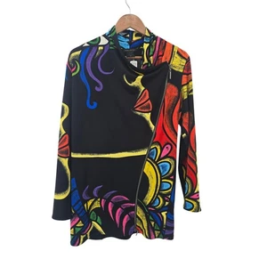 Eva Varro Damenjacke schwarz mehrfarbig abstraktes Muster asymmetrischer Reißverschluss Small - Bild 1 von 5