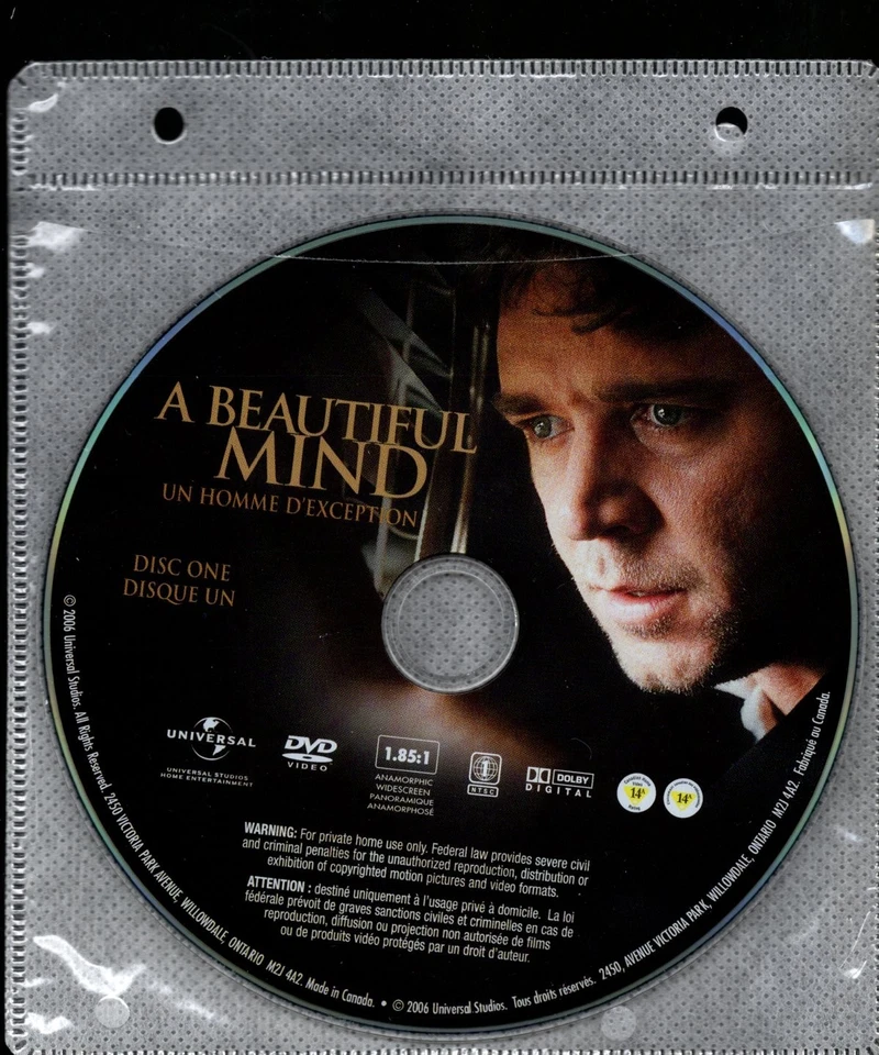 A Beautiful Mind (2001) DVD  *DISC ONLY* = REGION 1 - Russell Crowe - Image 1 of 1