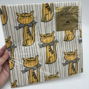 Vintage Anthropomorphic Cat Wrapping Paper Sealed MCM 50s Gift Wrap 2 Sheets - Picture 1 of 8