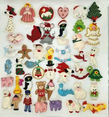 Adornos de Navidad hechos a mano lentejuelas de fieltro lote de 44 animales de Santa y más vintage Foto 1 de 4