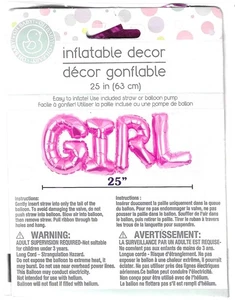 Pink "GIRL" Inflatable Decor Balloon 25" Baby Shower Oh Baby Party Decoration - Picture 1 of 2