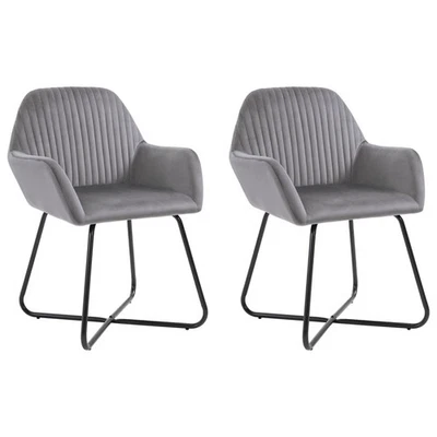 Dining Chair Set of 2 Gray Velvet Medium Ergonomic - Image 1 of 4