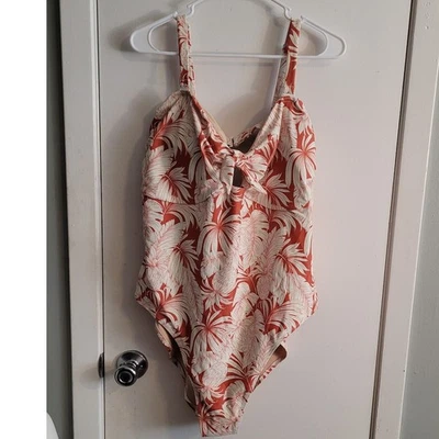 OLD NAVY Women’s Plus 3X One Piece Swimsuit Orange Palm Print Cut Out Padded - Image 1 of 4