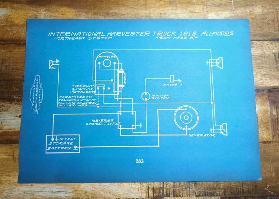 Antique International Harvester Truck 1918 All-Models Blueprint, Wiring Diagram - Image 1 of 4