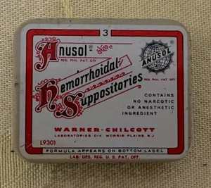 Vintage Empty Anusol Hemorrhoid Suppositories Physicians Small Sample Tin - Picture 1 of 2