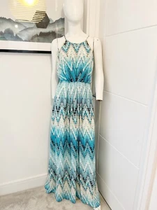 Kenji Maxi lang aquamarin mehrfarbig Zick Zack Azteken Urlaub Kreuzfahrt Kleid Größe 16 - Bild 1 von 10
