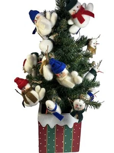 Snowman Christmas Tree Pine Tree Snowmen Ornaments Ceramic Base 21 Inches Winter - Picture 1 of 10