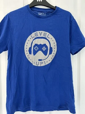 Next Boys Blue Age 10/12 Level Up Gamer Gaming Graphic Tee T-shirt - Image 1 of 4
