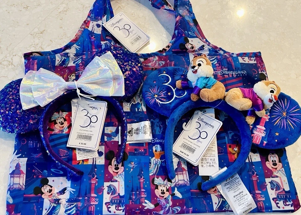 Disneyland París 30 Aniversario LE Paquete Chip & Dale Ears, SparkleEars y Bolso de Mano Foto 1 de 4