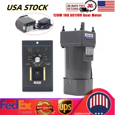 110V AC Gear Motor Electric Variable Speed Controller Torque 1:10 0-135RPM/MIN - Image 1 of 4