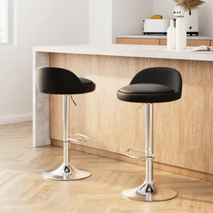 2x Artiss Bar Stools Kitchen Stool Chairs Dining Gas Lift Swivel Leather Black - Picture 1 of 7
