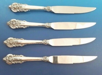 Set of 4 Grande Baroque by Wallace Sterling Serrated Steak Knives Custom Made - Image 1 of 3
