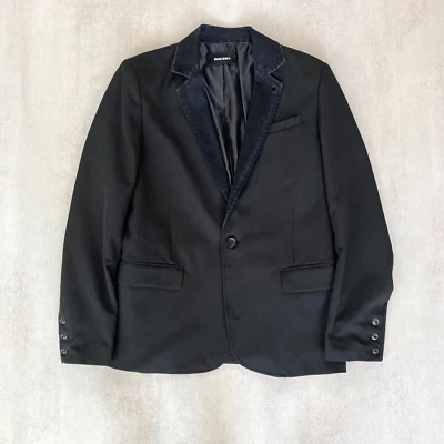Diesel Womens Blazer Jacket Sz 12  38" Black Denim Collar Studded Minmalist - Image 1 of 4