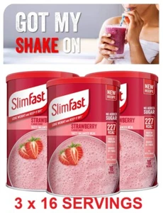 3 SlimFast Strawberry Meal Replacement Powder Shake Diet Weight Loss Milkshake - Picture 1 of 6