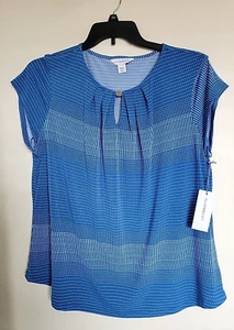 Liz Claiborne Women Blue Short Sleeve Pleated knit Blouse Polka dot PXL NEW - Picture 1 of 3