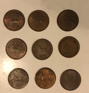 India 1 Pice 11 Pcs Bronze Coins Horse-1952 1953 1954,1955-KM#1.4 - Picture 1 of 6