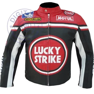 Lucky Strike Motorrad Lederjacke Motorrad MOTOGP Race Biker Ledermantel - Bild 1 von 6