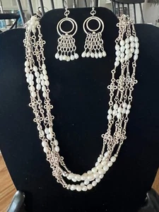 Silpada 17" Sterling Silver Multi Strand Pearl and Silver Necklace w/Earrings - Picture 1 of 4