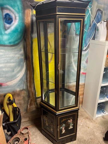 Antique RARE asian style Curio Cabinet with art Cover