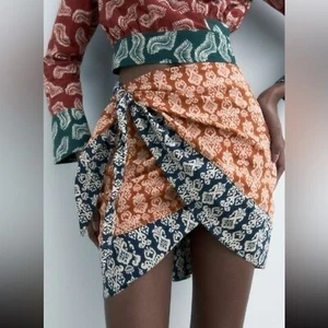 ZARA Cintura Alta Mina Falda Mini Falda Cierre Envoltura Lateral Auto Corbata M - Imagen 1 de 10