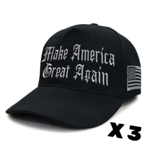 Black Make America Great Again Hat – MAGA Embroidered Design–One Size(Pack of 3) - Picture 1 of 10