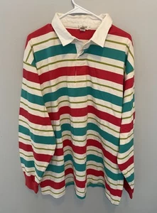 Vintage J. Crew Herren Langarm Rugby Poloshirt gestreift Gr. XL 100% Baumwolle - Bild 1 von 5