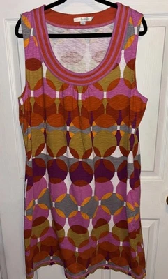 BODEN Sz 18L 18 Long Knit Retro Circle Print Tank Dress Pink Orange 100% Cotton - Image 1 of 4