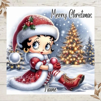 PAIGE BECKETT'S SENTIMENTAL CREATIONS Personalised Festive BETTY BOOP CHRISTMAS Greetings Card ANY NAME/NAMES