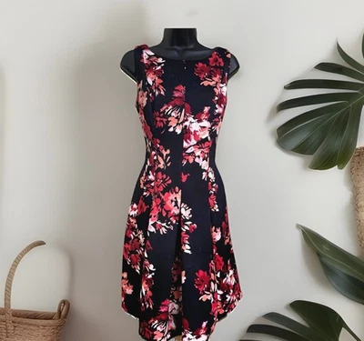 Vestido Y2K American Living Fit & Flare línea A para mujer 12 negro rosa floral fiesta Foto 1 de 4