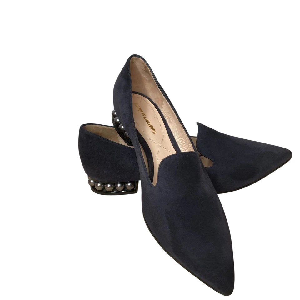 Mocasines Nicholas Kirkwood Tinta Azul Gamuza Casati Perla Talla 36.5 Foto 1 de 4
